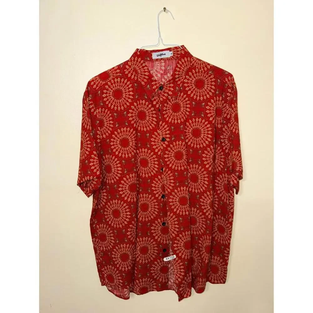 Vatpave Red Patterned Button Up Shirt XL - Picture 3 of 6